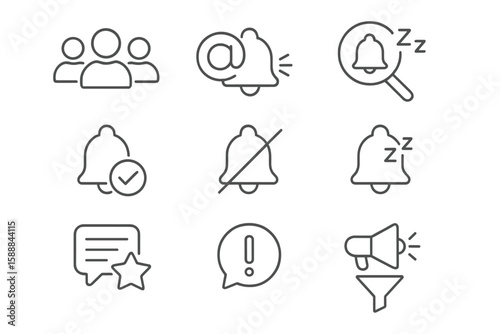 Notification, alert linear icon set. communication, reminder icons sleek collection