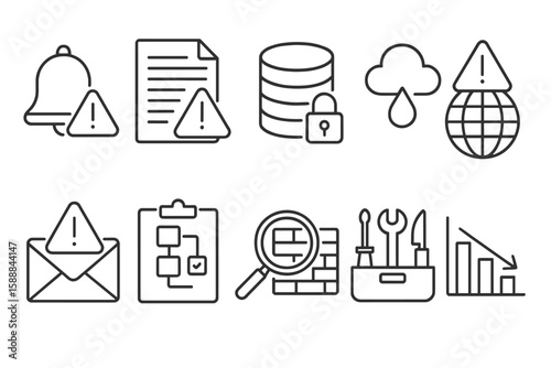 Security and alert line icon set. notifications, protection symbols collection