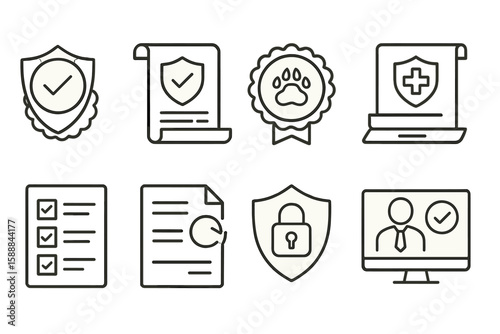 Security and healthcare outline icon set. safety, protection, and medical icons