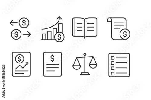 Finance, business line icon set. economy, currency, banking, chart, budget symbols