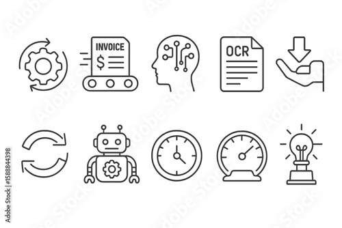 Business automation line icon set. process, invoice, robotic, efficiency icons collection