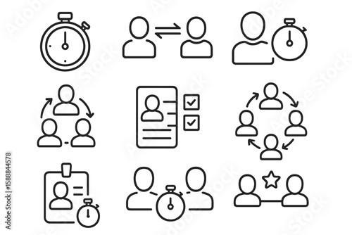 Business, productivity linear icon set. efficiency, teamwork, task management icons.
