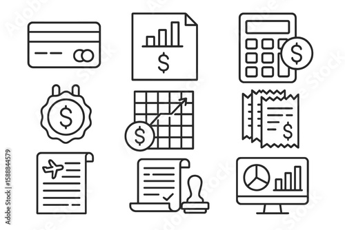Finance, accounting outline icon set. budget, money management line icons collection