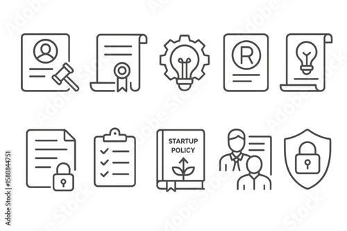 Business regulations line icon set. compliance, policy, legal documents line collection