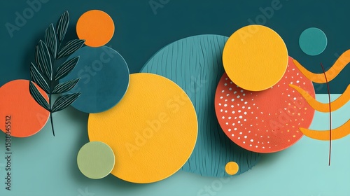 Abstract Geometric Composition Featuring Vibrant Circles And Textured Background Elements