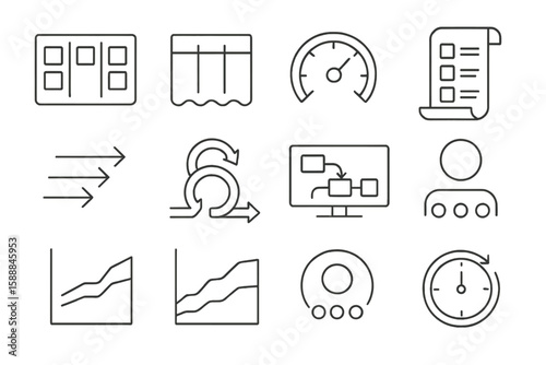 Project management outline icon set. workflow, planning, dashboard, task icons collection