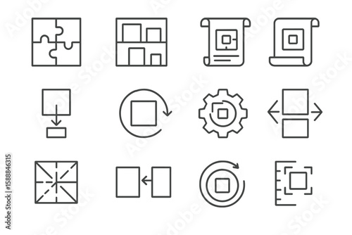 Project management outline icon set. tasks, workflow, structure, plans, linear style