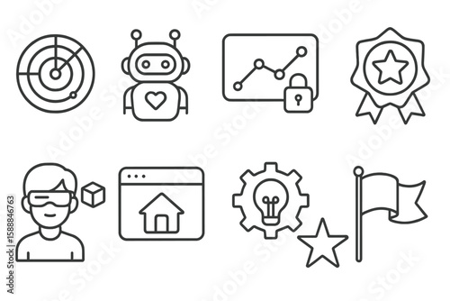 Technology, innovation line icon set. digital, data, ai, security, award icons collection