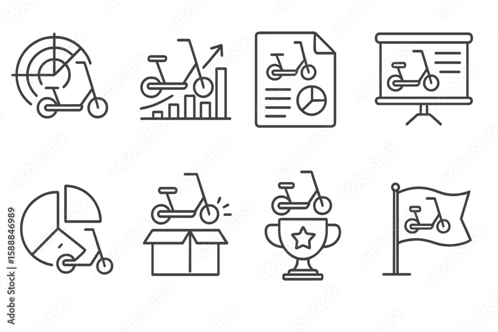 Fototapeta premium Business analytics line icon set. data analysis, report insights simple icons collection