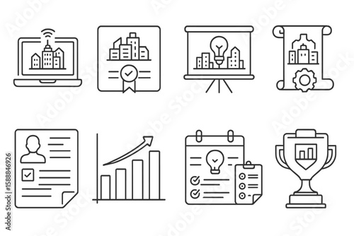 Business and productivity line icon set. office, workflow, growth linear icons collection