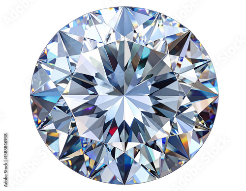 Brilliant-Cut Diamond with Radiant Facets, Front View, Isolated on Transparent Background”