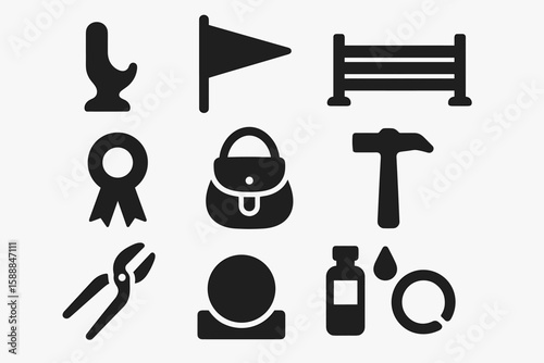Construction and tool solid icon set. diy, hammer, toolbox symbols solid collection