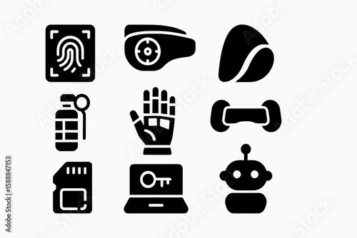 Security, technology solid icon set. digital protection, surveillance icons solid collection