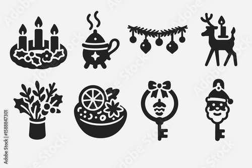 Christmas, holiday silhouette icon set. festive, winter symbols collection silhouette style