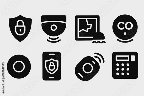Security, surveillance solid icon set. protection, safety, monitoring icons solid series