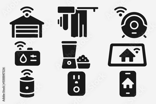 Smart home automation solid icon set. wireless, security, control icons in solid style