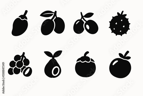 Fruit silhouette icon set. berry, citrus, tropical icons silhouette collection