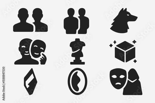 Silhouette icon set: theater, people, shapes, and animal silhouettes collection