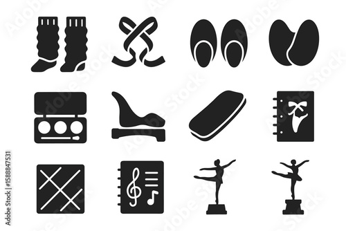 Ballet, dance silhouette icon set. performance and dancewear icons silhouette collection