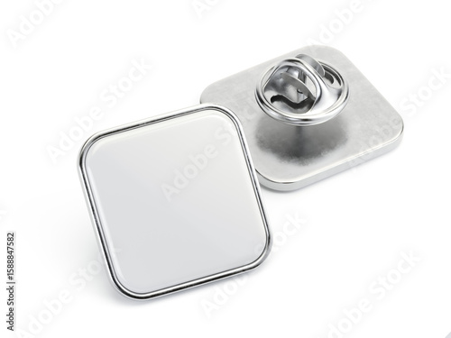 Empty enamel pin mockup - Blank square white silver lapel badge mock up