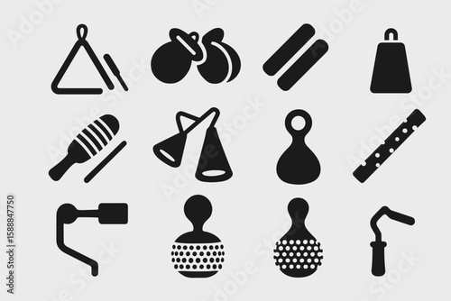 Music, instruments solid icon set. percussion, rhythm, melody icons collection.