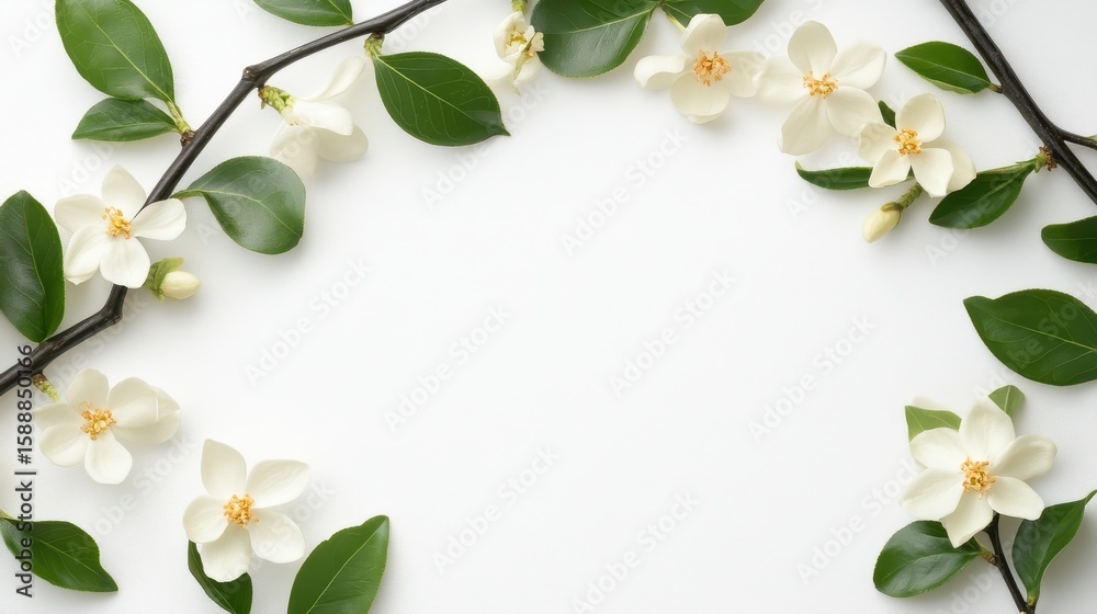 Obraz premium Elegant White Blossoms Frame on White Background.