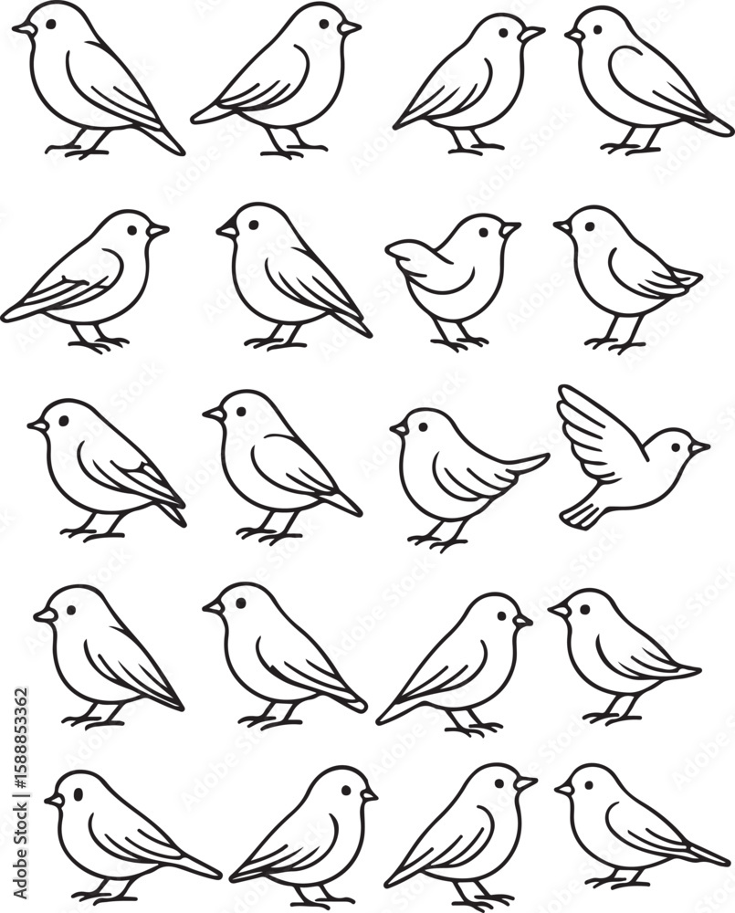 Fototapeta premium A set of cute bird line art bundles