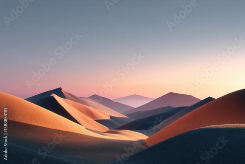 Breathtaking desert dunes at sunrise with soft light and shadows