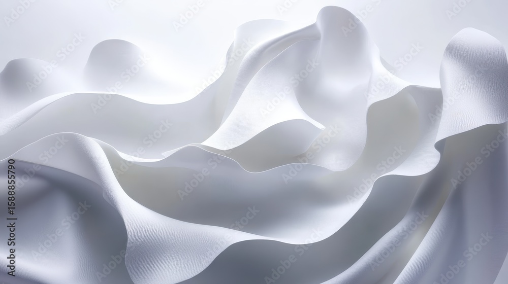 Fototapeta premium Abstract White Draped Fabric, Elegant Smooth Curves.
