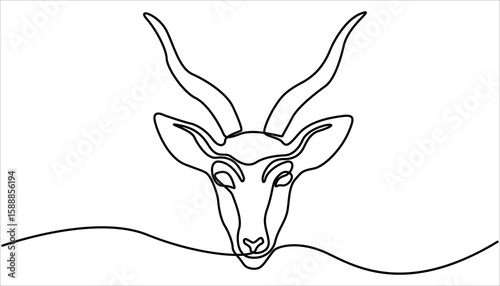 Continuous Line Drawing Banner with Editable Stroke with Antelope head. deer horn continuous one line drawing. Continuous one single minimal line drawing reindeer. 