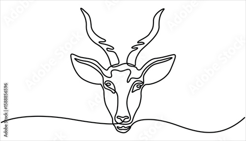 Continuous Line Drawing Banner with Editable Stroke with Antelope head. deer horn continuous one line drawing. Continuous one single minimal line drawing reindeer. 