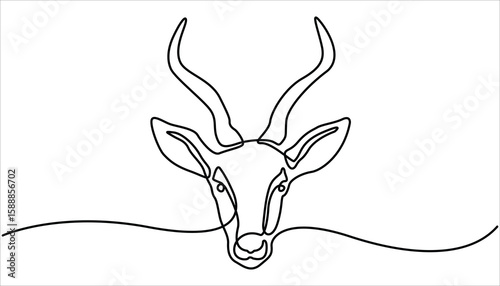 Continuous Line Drawing Banner with Editable Stroke with Antelope head. deer horn continuous one line drawing. Continuous one single minimal line drawing reindeer. 