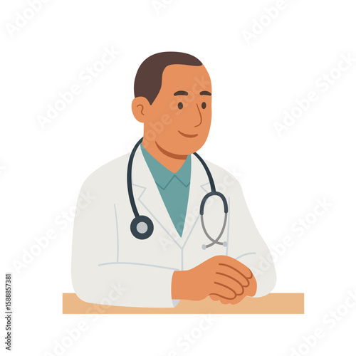 Male Doctor in Medical Mask with Stethoscope. Vector Illustration