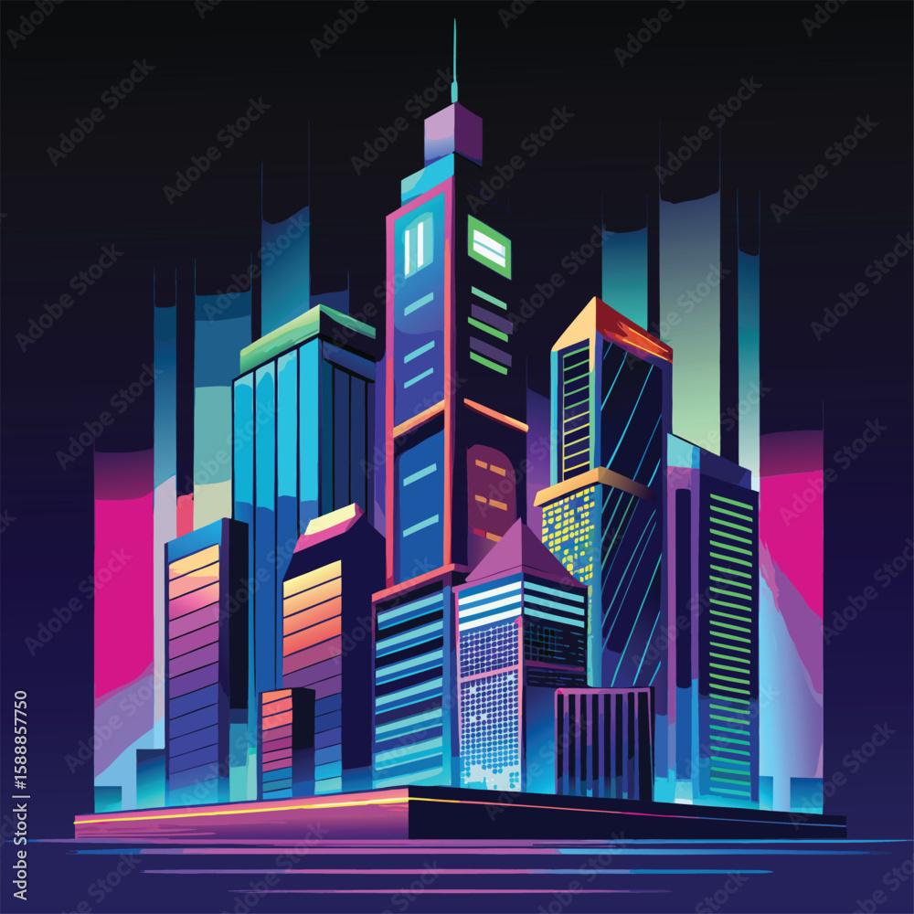 Fototapeta premium Futuristic Neon Gradient Vector of Cyberpunk Skyscraper