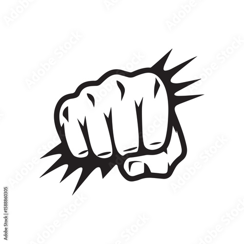 Powerful Hand Fist Punch Gesture Line Art Vector Design