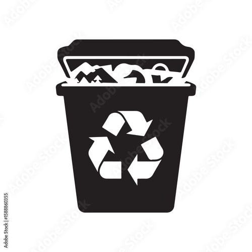 Full Recycling Bin with Open Lid and Recycle Symbol Design