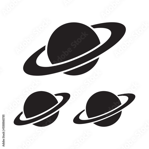 Collection of Three Saturn Planet Icons with Rings Design