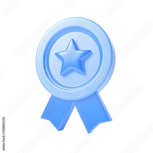 3d rendered blue ribbon award with a star in the center isolated on transparent background