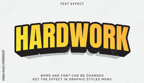 Hardwork text design with bold 3d yellow letters and black outline
