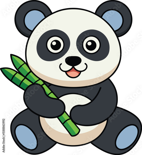 Playful Panda Vector Illustration with Bamboo and Nature Elements for Creative Designs