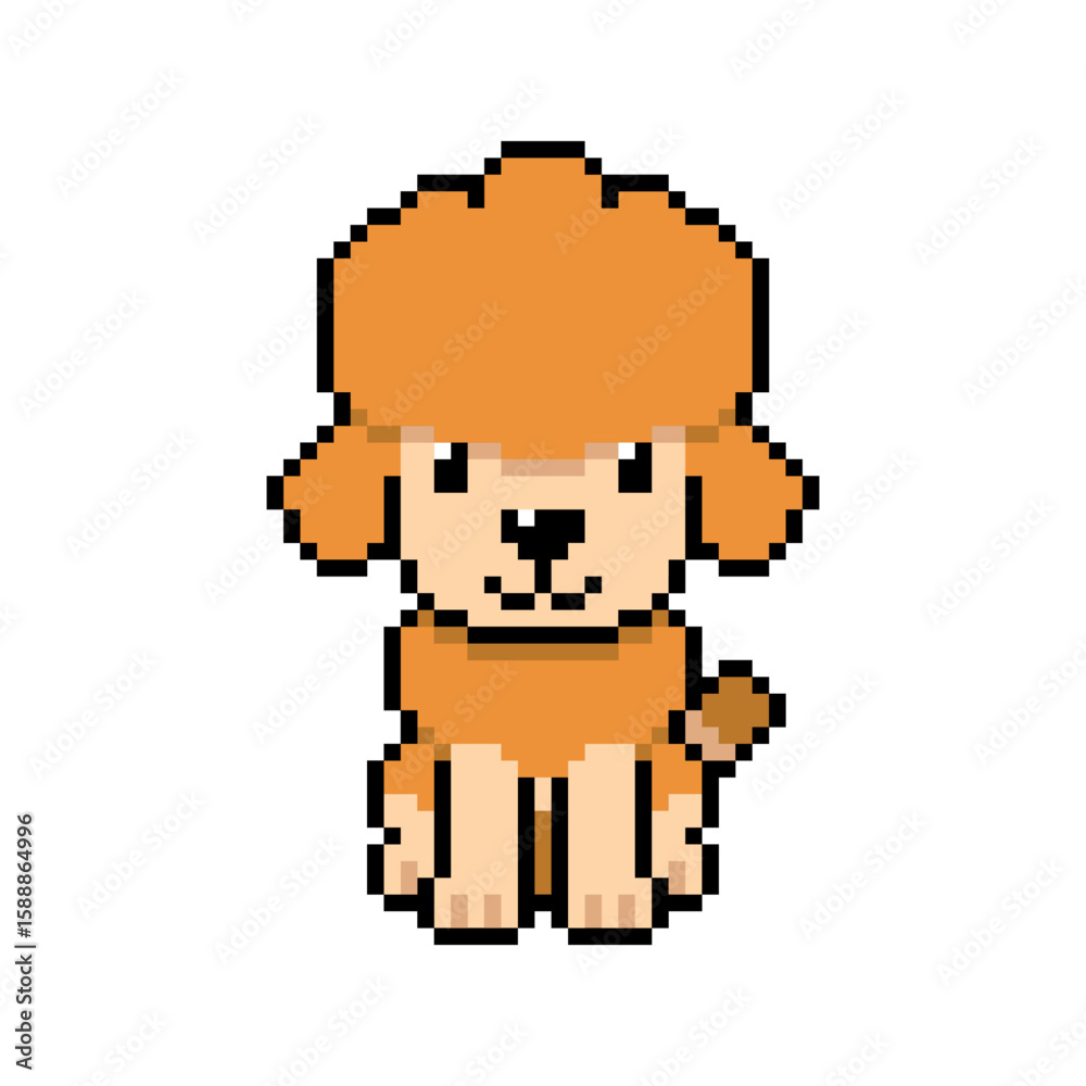 Obraz premium Pixel art poodle dog vector in retro style