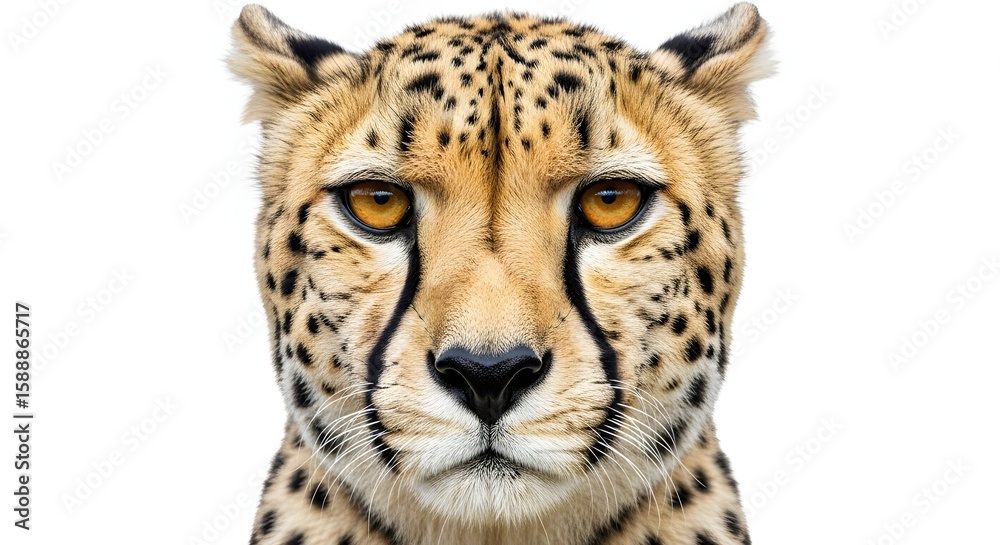 Fototapeta premium Captivating Close-Up of a Cheetah's Intense Gaze A Portrait of Wild Beauty and Natural Grace, Showing Feline Features