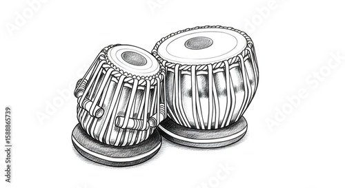 Musical Harmony Detailed Illustration of Tabla Drums for Rhythm and Cultural Appreciation