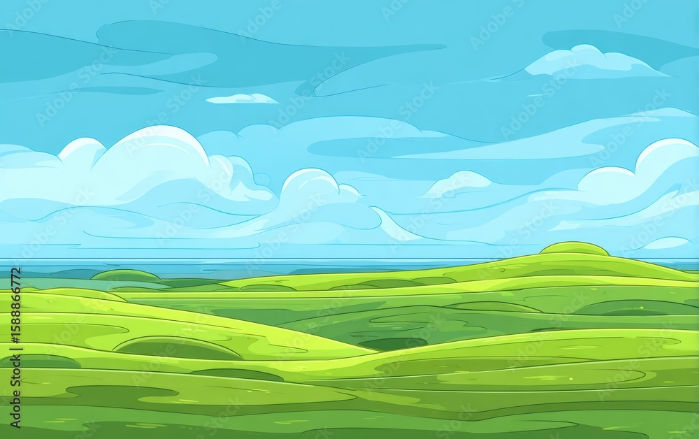 Fototapeta premium Cartoonish landscape of rolling hills