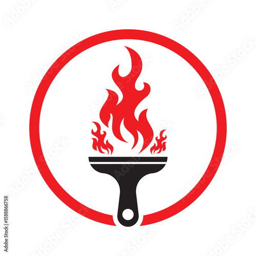 Paint Brush Fire Logo. Flaming Paintbrush Logo illustration icon.