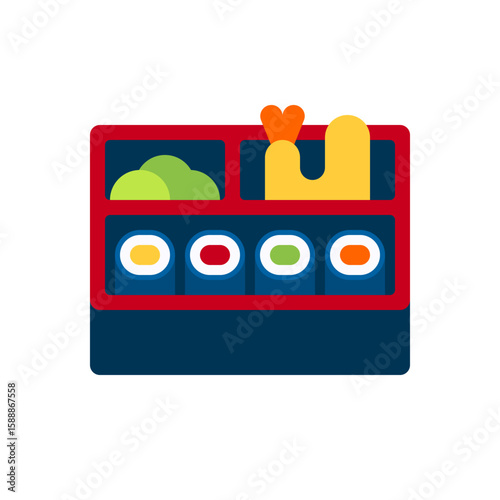 Colorful Bento with Sushi Rolls, Fried Shrimp, and Fresh Vegetables