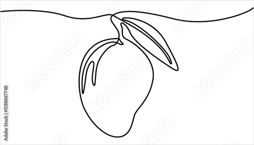 Mango icon continuous one line drawing vector illustration. One line drawing art illustration with organic mango, Continuous one line drawing of mango fruit with leaf. Continuous one line drawing.