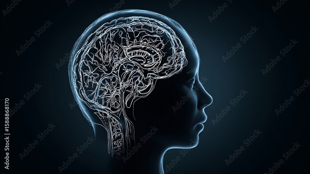 Obraz premium Conceptual human head showcases the intricate inner workings of the human brain, emphasizing thought, intelligence, and cognition.