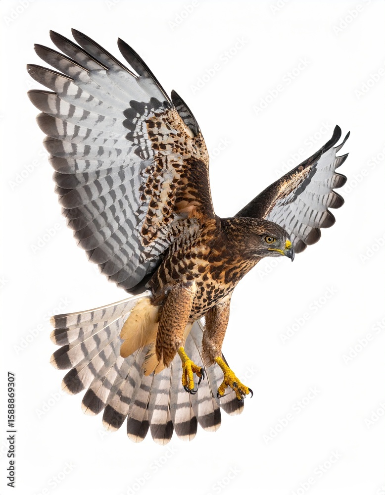 Fototapeta premium A hawk in flight against a white background