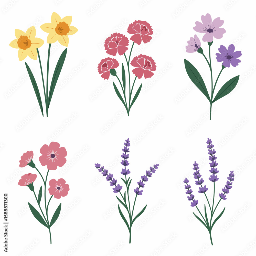 Obraz premium Colorful Floral Collection Featuring Springtime Flowers
